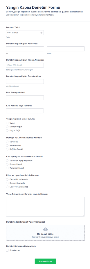 Yangın Kapısı Denetim Form Şablonu