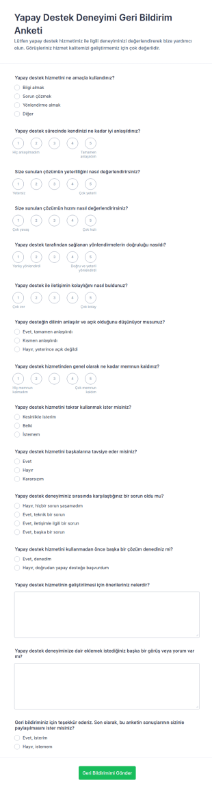 Yapay Zekâ Destek Geri Bildirim Anketi Form Şablonu