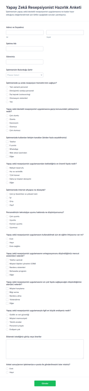 Yapay Zekâ Resepsiyon Hazırlık Değerlendirme Form Şablonu