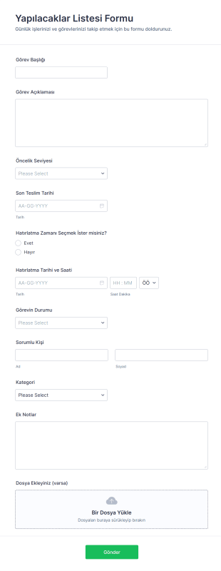 Yapılacaklar Listesi Form Şablonu