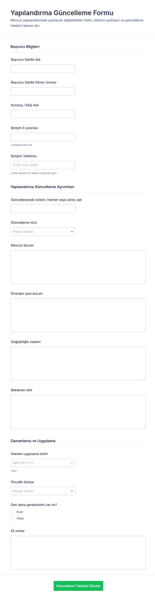 Yapılandırma Güncelleme Form Şablonu