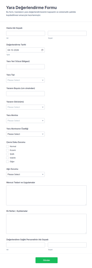 Yara Değerlendirme Anketi Form Şablonu