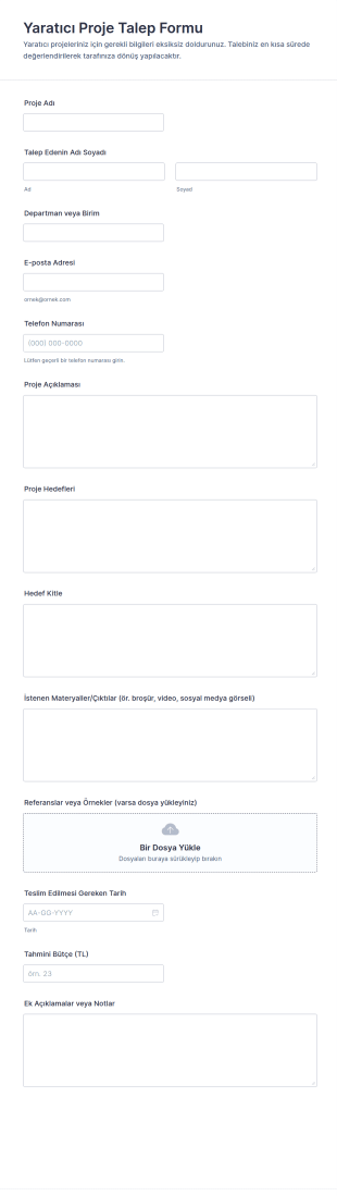 Yaratıcı Proje Talep Form Şablonu