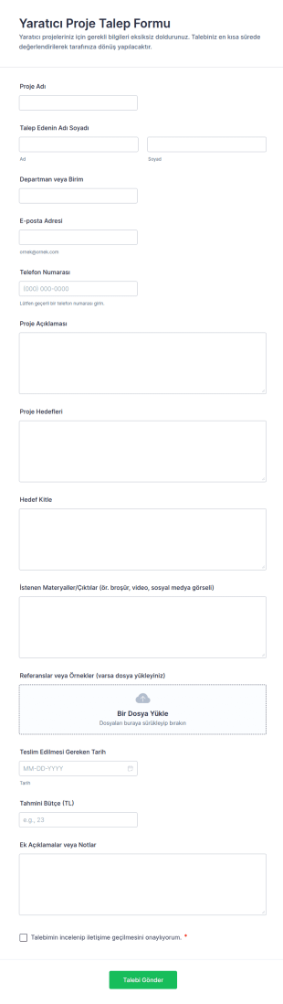 Yaratıcı Proje Talep Form Şablonu