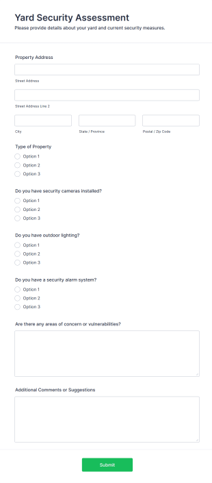 Yard Security Assessment Form Template