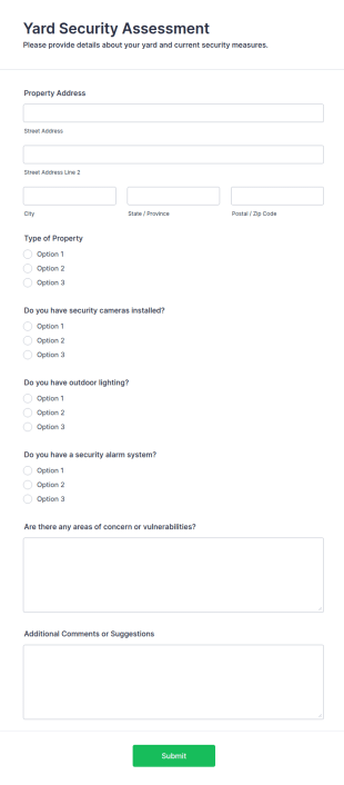 Yard Security Assessment Form Template