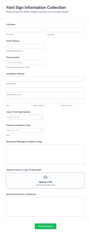 Yard Sign Information Collection Form Template