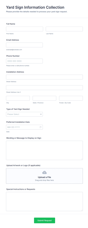 Yard Sign Information Collection Form Template