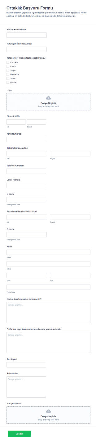 Yardım Ortaklığı Başvuru Form Şablonu