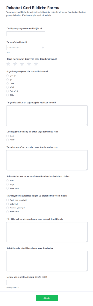 Yarışma Geri Bildirim Anketi Form Şablonu