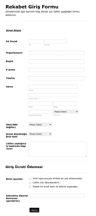 Yarışma Katılım Form Template