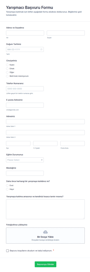 Yarışmacı Başvuru Form Şablonu