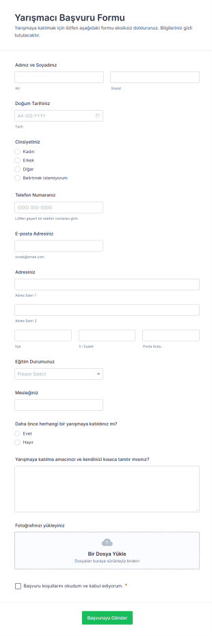 Yarışmacı Başvuru Form Şablonu