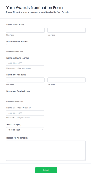 Yarn Awards Nomination Form Template