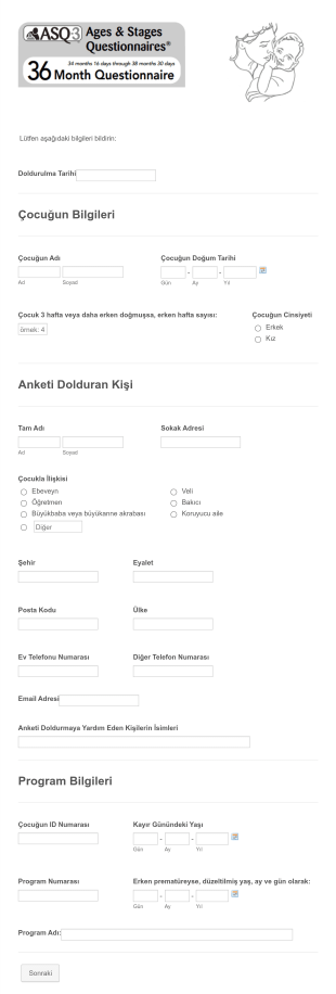 Yaş Ve Evre Anketi Form Şablonu