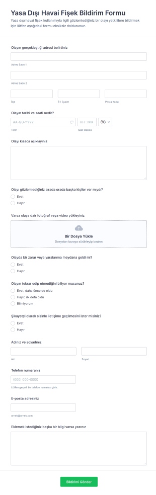 Yasa Dışı Havai Fişek Bildirim Form Şablonu