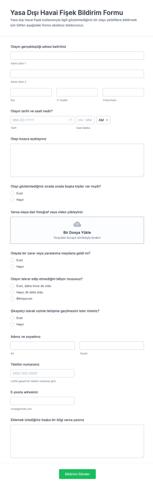 Yasa Dışı Havai Fişek Bildirim Form Şablonu