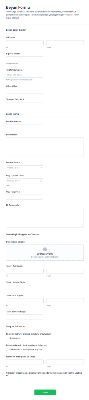 Statü Beyanı Form Şablonu