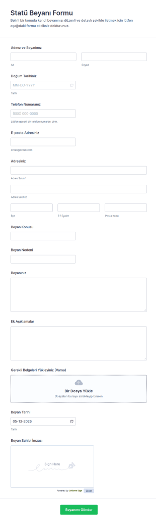 Statü Beyanı Form Şablonu