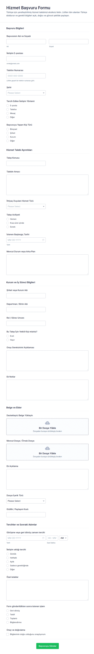 Yasal İşlem Talep Form Şablonu