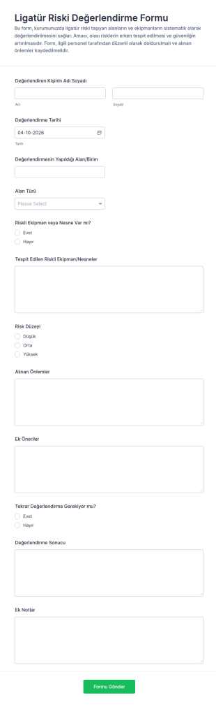 Yasal Uyum Risk Değerlendirme Form Şablonu