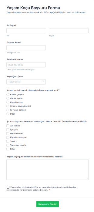 Yaşam Koçu Başvuru Form Şablonu