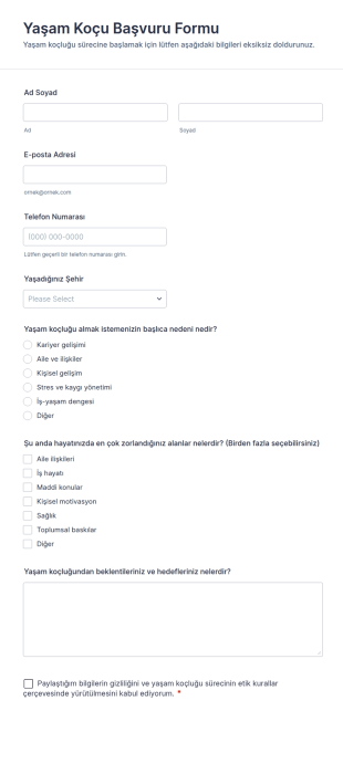 Yaşam Koçu Başvuru Form Şablonu