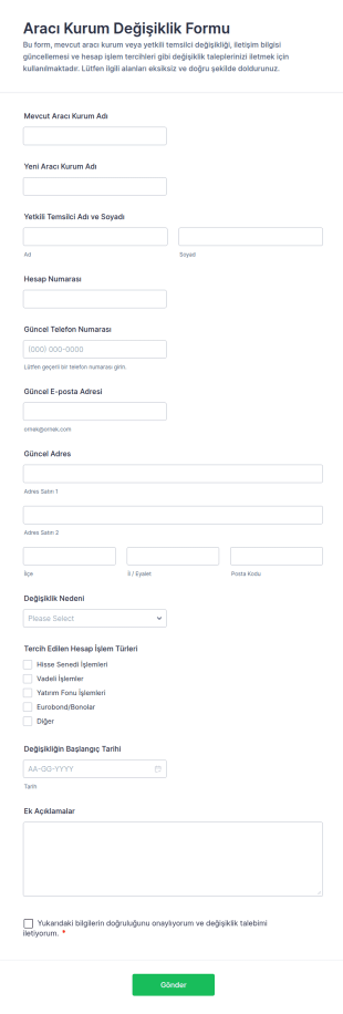 Yatırımcı Değişikliği Form Şablonu