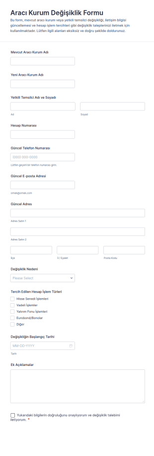 Yatırımcı Değişikliği Form Şablonu