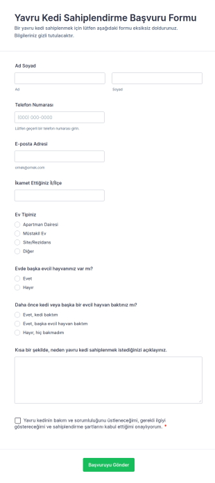 Yavru Kedi Sahiplendirme Başvuru Form Şablonu