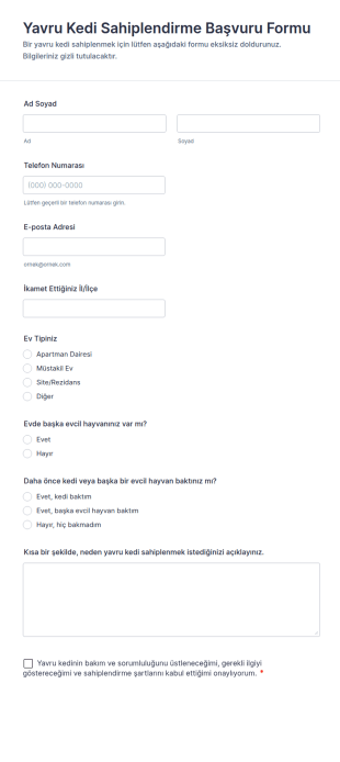 Yavru Kedi Sahiplendirme Başvuru Form Şablonu