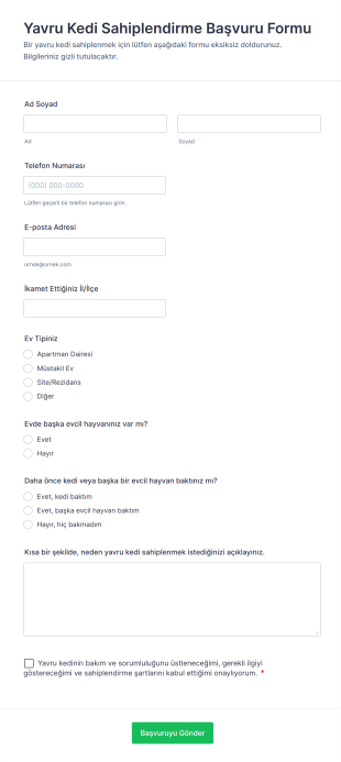 Yavru Kedi Sahiplendirme Başvuru Form Şablonu