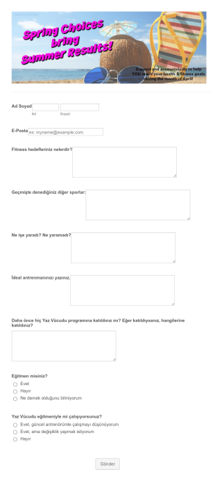 Yaz Fitness Kayıt Form Şablonu