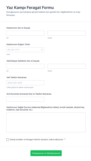 Yaz Kampı Feragat Form Template