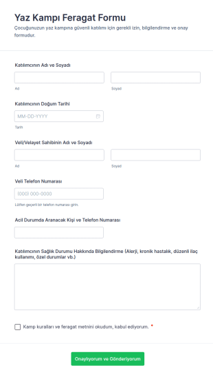Yaz Kampı Feragat Form Şablonu