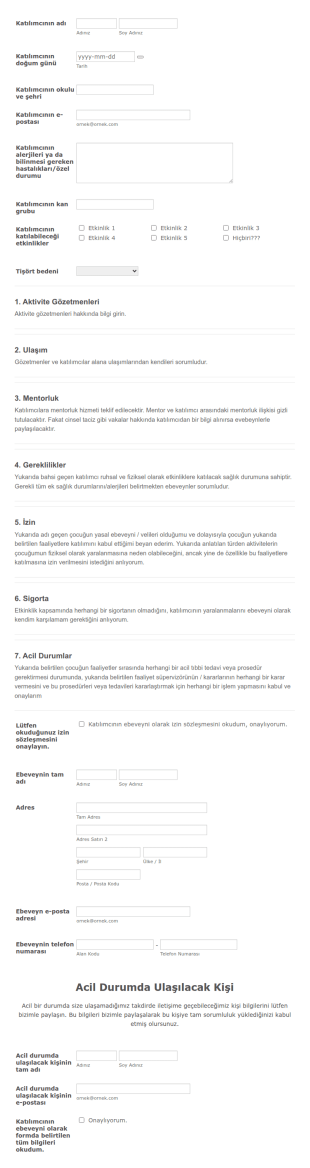 Yaz Kampı İzin Form Şablonu