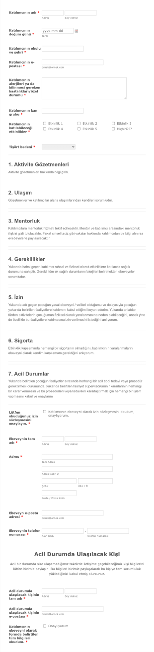 Yaz Kampı İzin Form Template