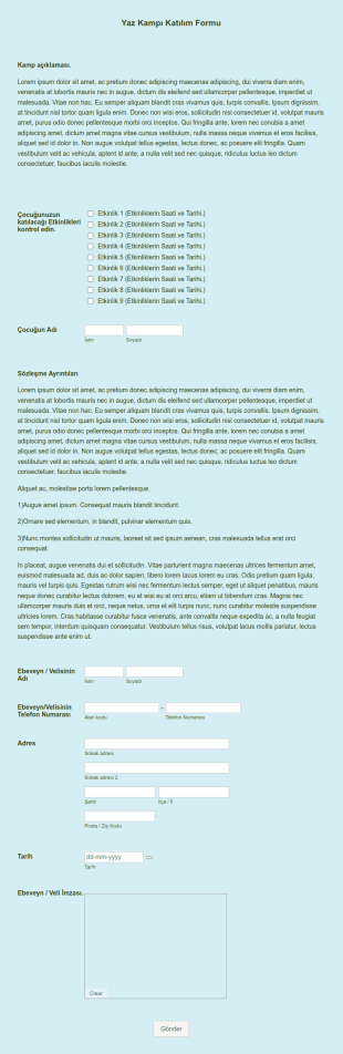 Yaz Kampı Katılım Form Şablonu