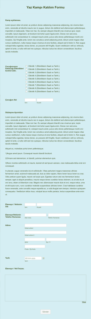 Yaz Kampı Katılım Form Şablonu