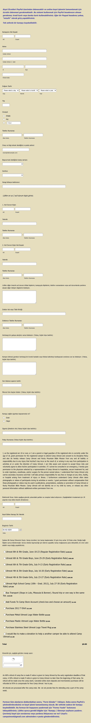 Yaz Kampı Kayıtları Form Şablonu