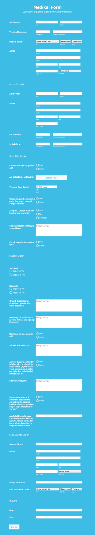 Yaz Kampı Sağlık Form Template