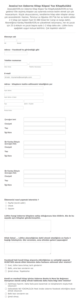 Yaz Kitap Kulübü Kayıt Form Şablonu
