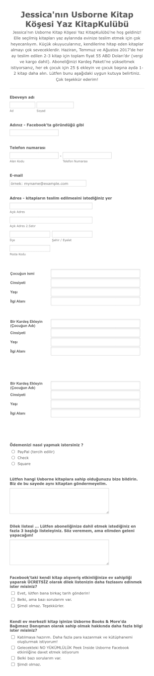 Yaz Kitap Kulübü Kayıt Form Şablonu