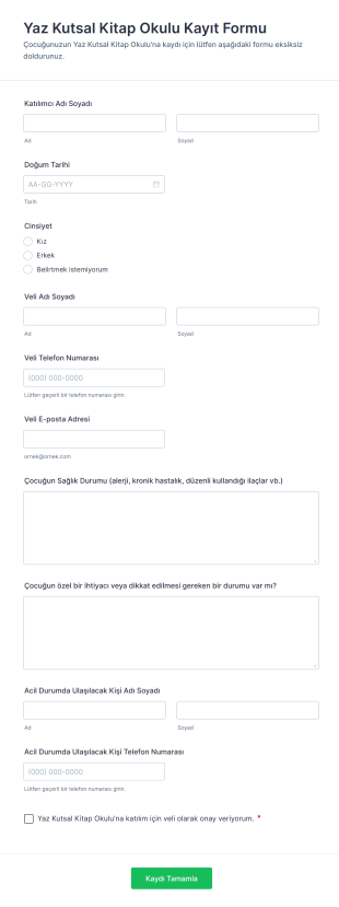 Yaz Kutsal Kitap Okulu Kayıt Form Şablonu