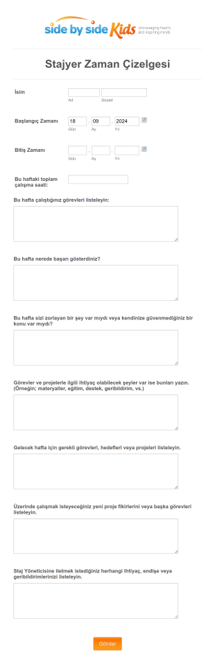 Yaz Stajyerlerinin Saat Kayıtları Form Template