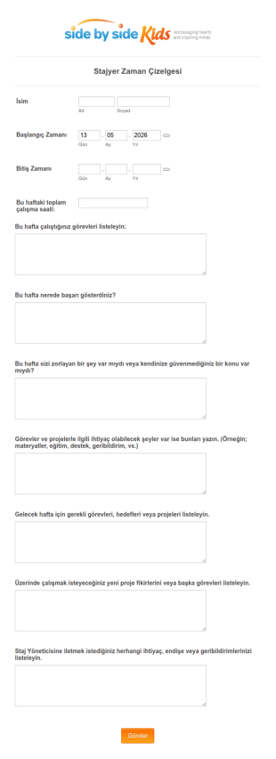 Yaz Stajyerlerinin Saat Kayıtları Form Şablonu