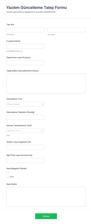 Yazılım Güncelleme Talep Form Şablonu