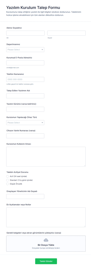 Yazılım Kurulum Talep Form Şablonu