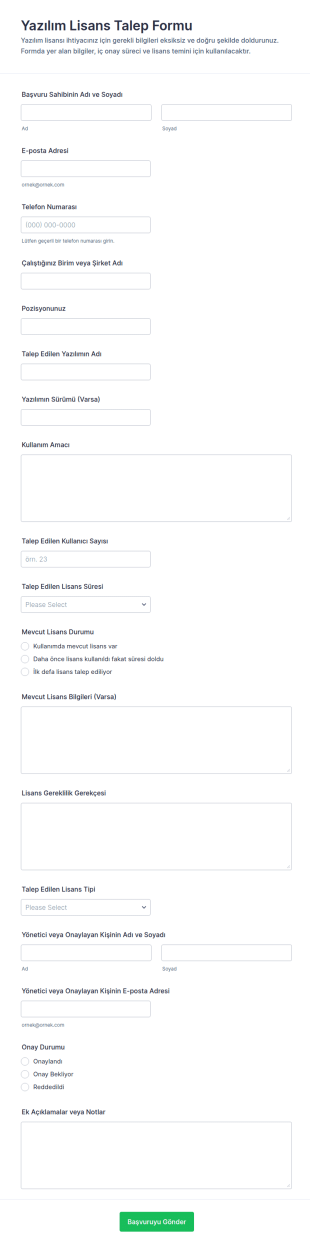 Yazılım Lisans Talep Form Şablonu