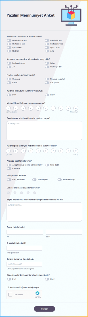 Yazılım Memnuniyet Anketi Form Şablonu